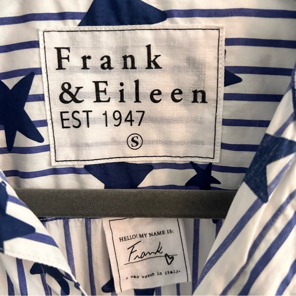 Frank & Eileen Frank Stars Stripes Superfine Poplin Button up Top Blue White - Picture 3 of 7